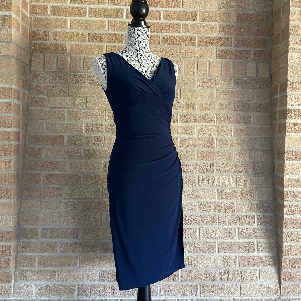Lauren Ralph Lauren Navy Blue Cap Sleeve Ruched Dress Size 2